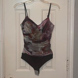 Body Contour Floral Mesh Cami Thong Bodysuit With Removable Cups